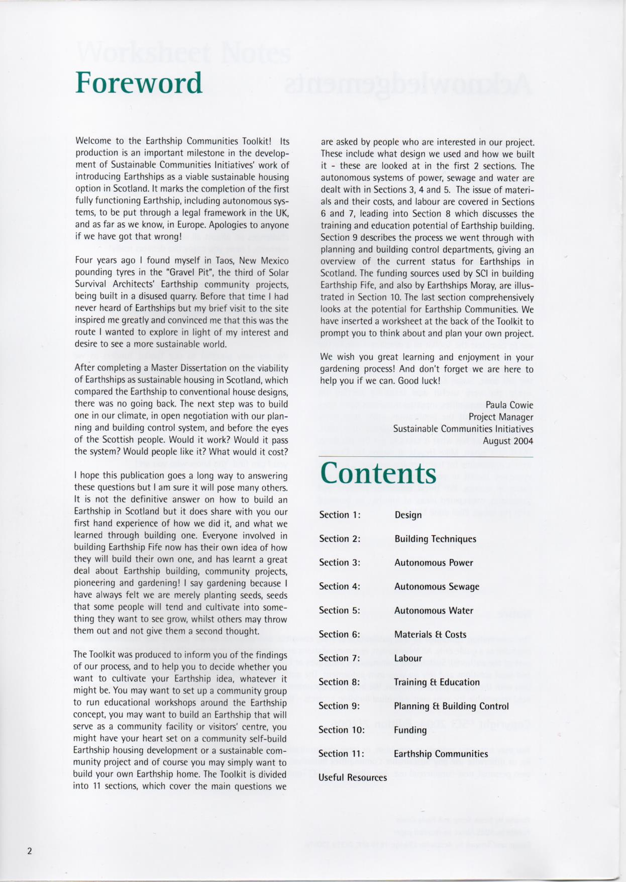 Scan of the Foreword page from the Earthship Toolkit